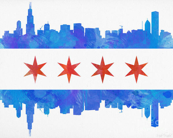 Chicago Art Print featuring the painting Chicago Flag Watercolor by Mike Maher
