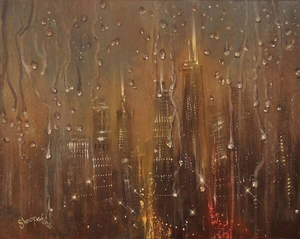  Chicago Art Print featuring the painting Chicago Raindrops on Glass by Tom Shropshire