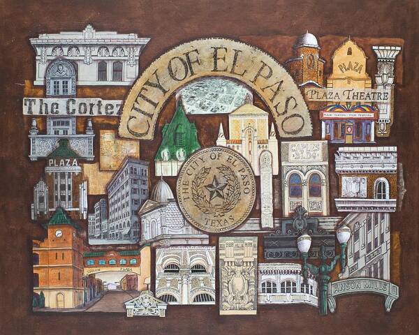 El Paso Art Print featuring the mixed media City of El Paso by Candy Mayer
