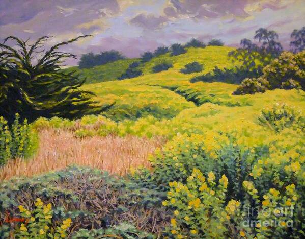 Highway 1 Art Print featuring the painting Coastal Wildflowers by Carl Downey