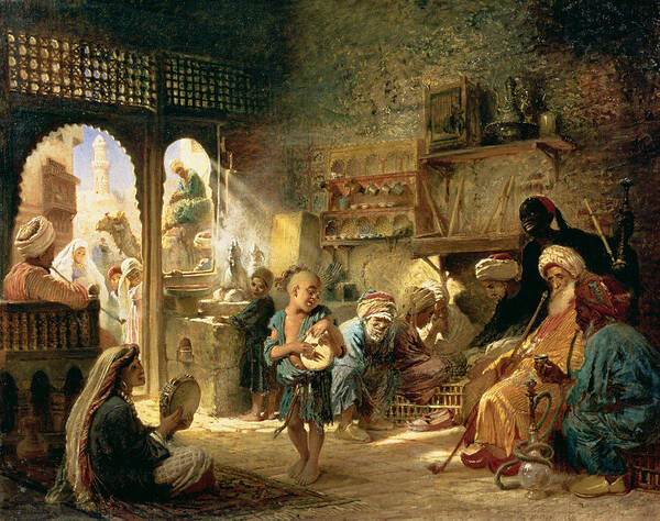 Interior Art Print featuring the painting Coffee House In Cairo, 1870s by Konstantin Egorovich Makovsky