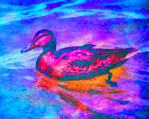 Duck Art Print featuring the digital art Colorful Duck Art by Priya Ghose by Priya Ghose