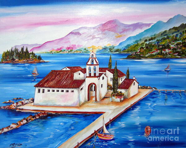 Greece Art Print featuring the painting Corfu' Convent of The Virgin Mary on Vlachema by Roberto Gagliardi