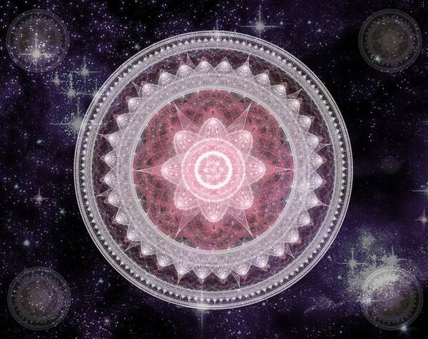 Corporate Art Print featuring the digital art Cosmic Medallions Fire by Shawn Dall