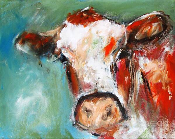 Cow Art Print featuring the painting Bovine wall art paintings of cows by Mary Cahalan Lee - aka PIXI