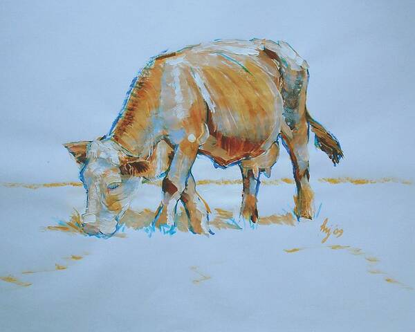 Bronze Art Print featuring the painting Cow Painting by Mike Jory