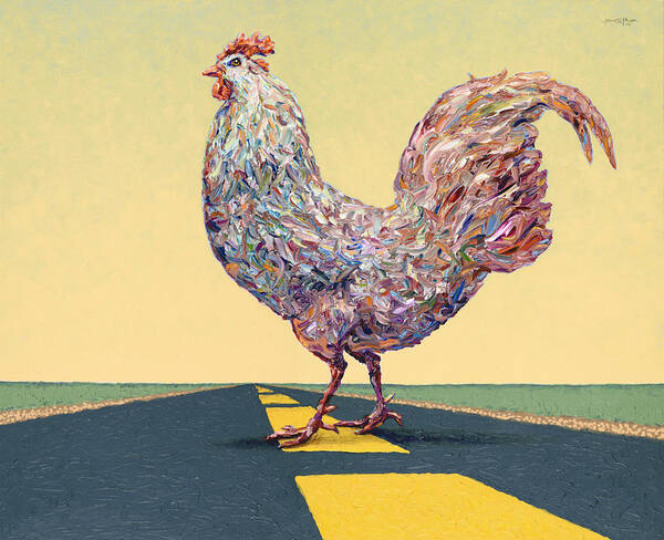 Chicken Art Print featuring the painting Crossing Chicken by James W Johnson