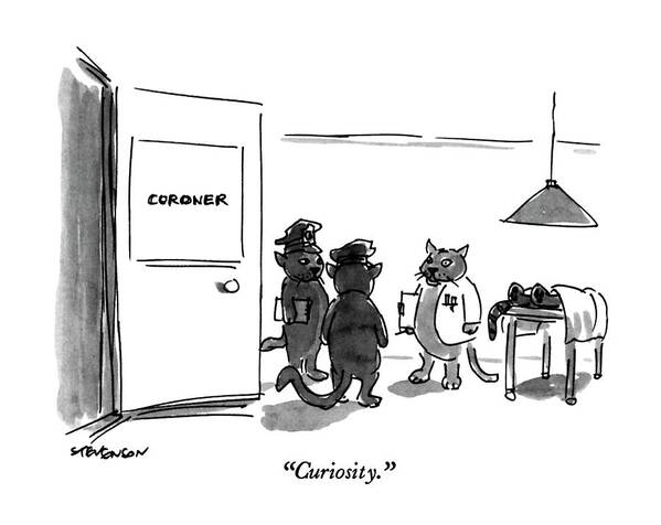 Cat Coroner Says To Cat Policemen Art Print featuring the drawing Curiosity by James Stevenson
Cat Coroner Says To Cat Policemen Art Print featuring the drawing Curiosity by James Stevenson