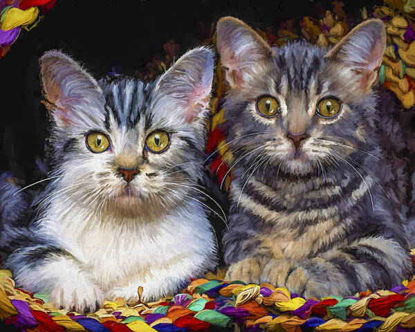 Cat Art Print featuring the painting Curious Kitties by David Wagner