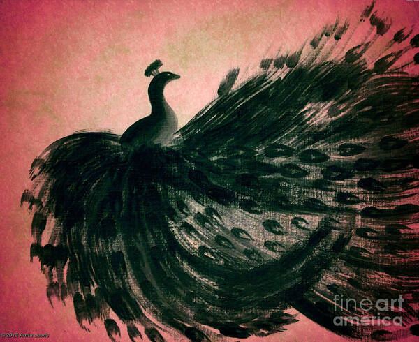 Black Art Print featuring the digital art DANCING PEACOCK pink by Anita Lewis