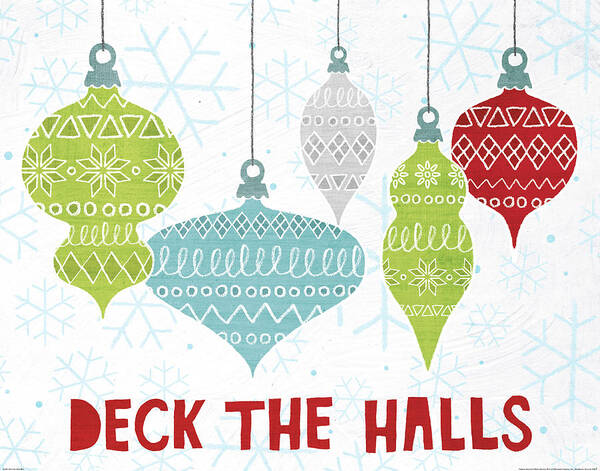 Blue Art Print featuring the painting Deck The Halls Red by Moira Hershey