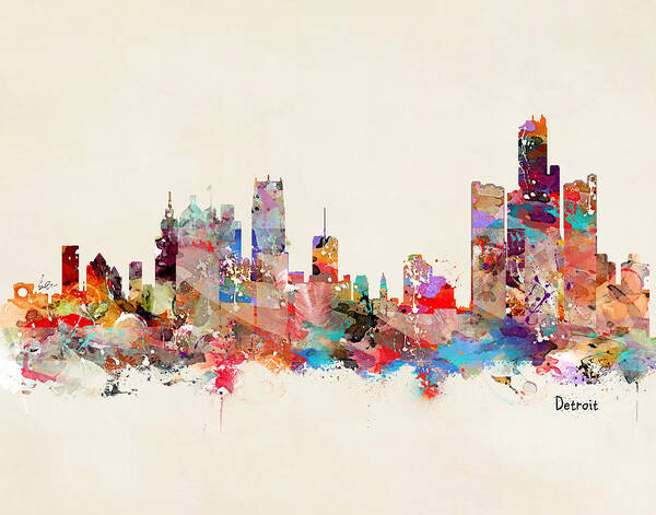 Detroit Michigan Skyline Art Print featuring the painting Detroit Michigan skyline by Bri Buckley