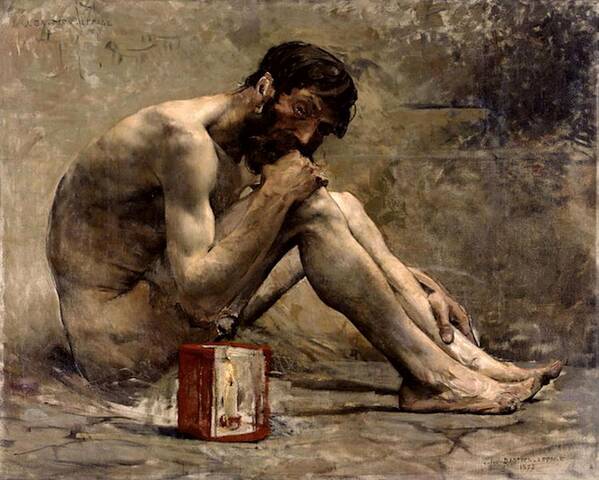 Diogenes Art Print featuring the painting Diogenes by Jules Bastien Lepage