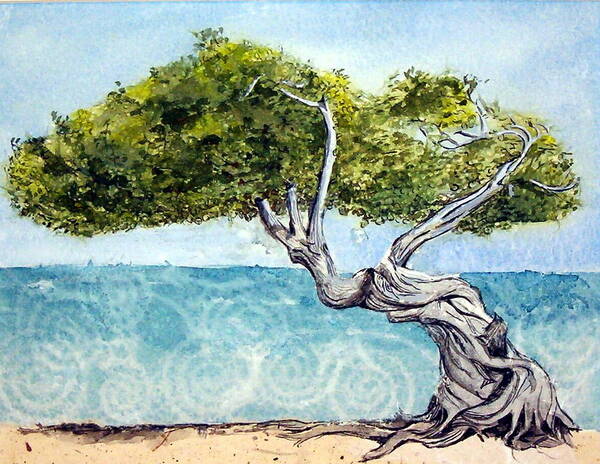 Landscape Art Print featuring the painting Divi Divi Tree by Lynn Babineau