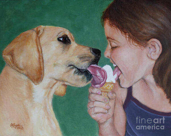 Dog Art Print featuring the painting Double Dip - Ice Cream for Two by Amy Reges