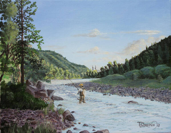 Fishing Art Print featuring the painting Early Morning on the Dolores by Timithy L Gordon