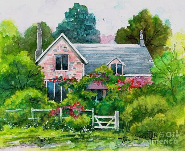 English Cottage Art Print featuring the painting English Country Cottage by Val Stokes