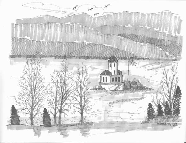 Lighthouse Art Print featuring the drawing Esopus Lighthouse by Richard Wambach