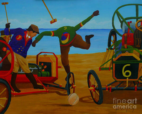 Extreme Sports Art Print featuring the painting Extreme Beach Polo by Anthony Dunphy