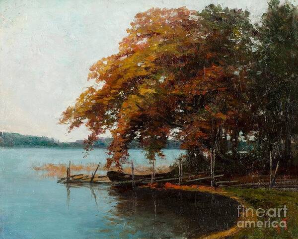 Scandinavian Art Print featuring the painting Fall Colours By The Shore by Celestial Images