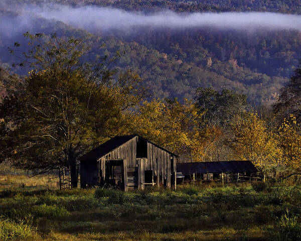 Old Barn Art Print featuring the photograph Fall Sunrise Old Barn at 21/43 Intersection by Michael Dougherty