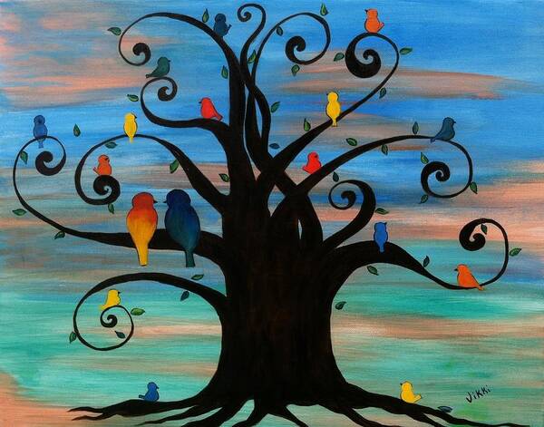 Bird Art Print featuring the painting Family Tree by Vikki Angel