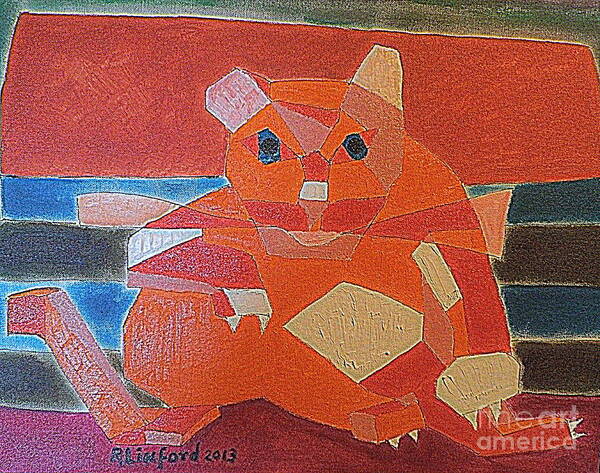 Fat Art Print featuring the painting Fat Cat on a Hot Chaise Lounge by Richard W Linford