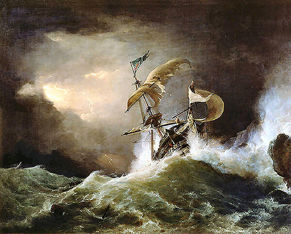 Seascape Art Print featuring the painting First rate Man-of-War by George Philip Reinagle