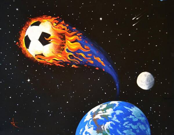 Soccer Art Print featuring the painting Flaming Balls #3 Soccer by Thomas Kolendra
