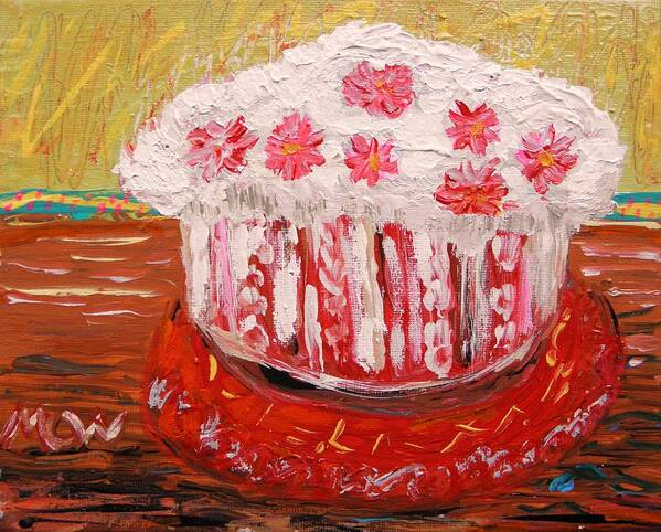 Cake Art Print featuring the painting Flowers in the Frosting by Mary Carol Williams