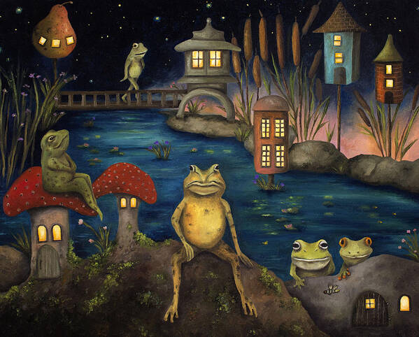 Frog Art Print featuring the painting Frogland by Leah Saulnier The Painting Maniac