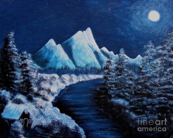 Barbara Griffin Art Print featuring the painting Frosty Night in the Mountains by Barbara A Griffin