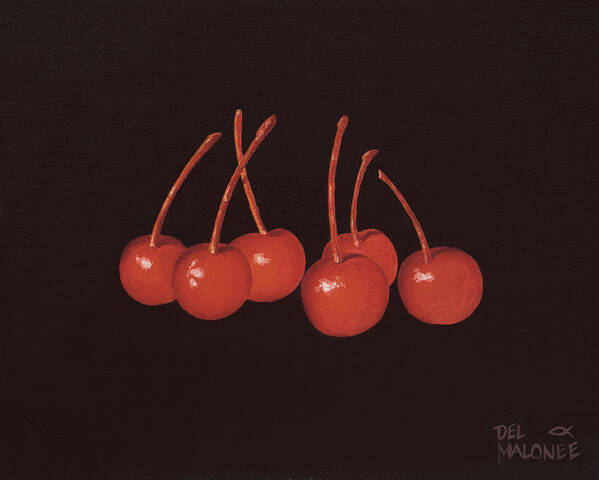 Cherries Art Print featuring the painting Gathering of Cherries by Del Malonee