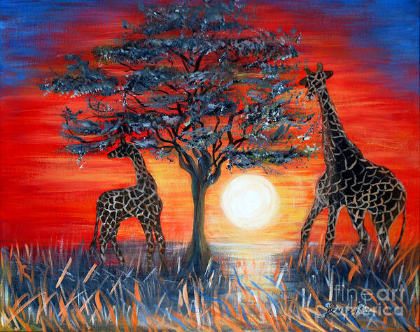  Giraffes Art Print featuring the painting Giraffes. Inspirations Collection. by Oksana Semenchenko