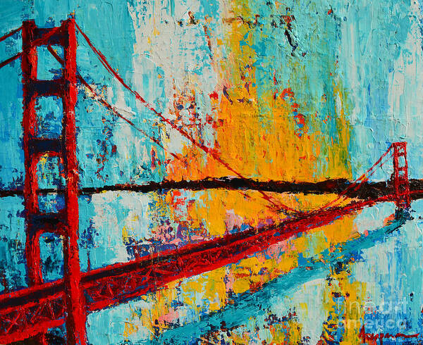 Landmark Art Print featuring the painting Golden Gate Bridge Modern Impressionistic Landscape Painting Palette Knife work by Patricia Awapara
