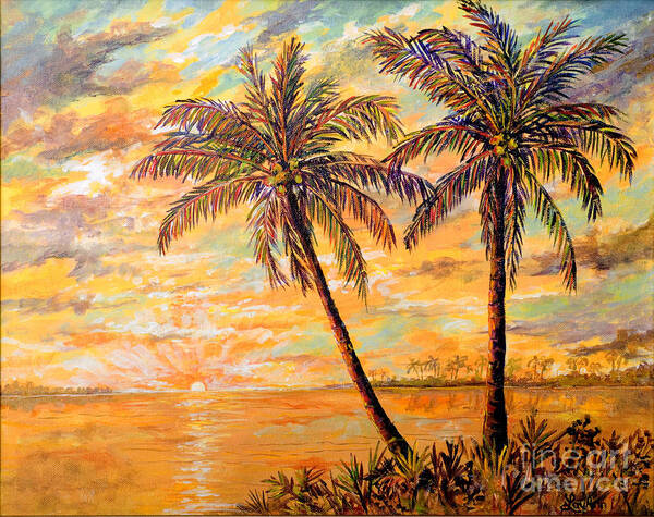 Florida Landscape Art Print featuring the painting Golden Tropics by Lou Ann Bagnall