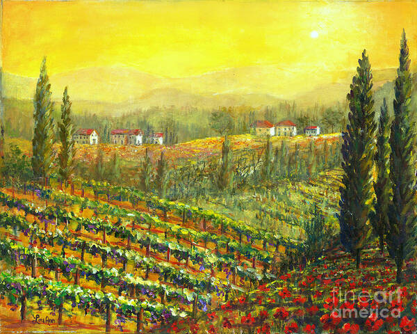 Tuscan Landscape Art Print featuring the painting Golden Tuscany by Lou Ann Bagnall
