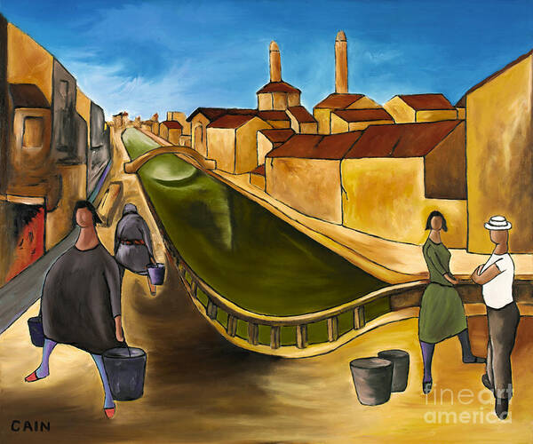 Green Canals In Italy Art Print featuring the painting Green Canals by William Cain