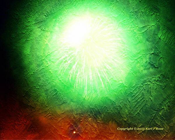 Fireworks Art Print featuring the photograph Green fireworks as a painting by Karl Rose