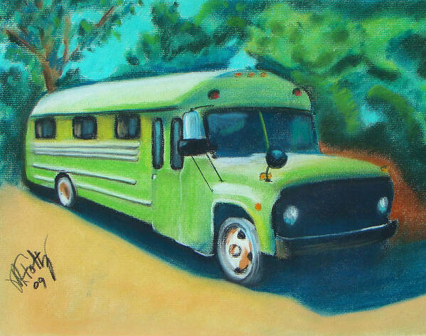 Bus Art Print featuring the painting Green School Bus by Michael Foltz