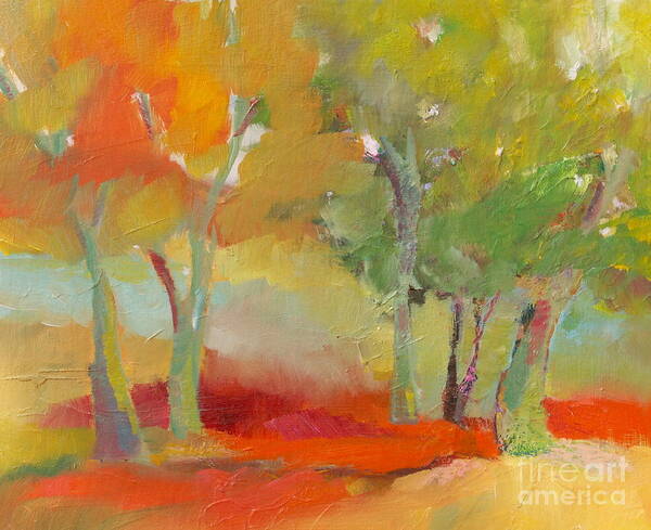 Landscape Art Print featuring the painting Green Trees by Michelle Abrams