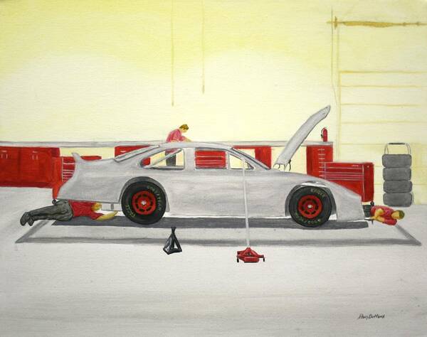 Racing Art Print featuring the painting Guys Back at the Shop by Stacy C Bottoms