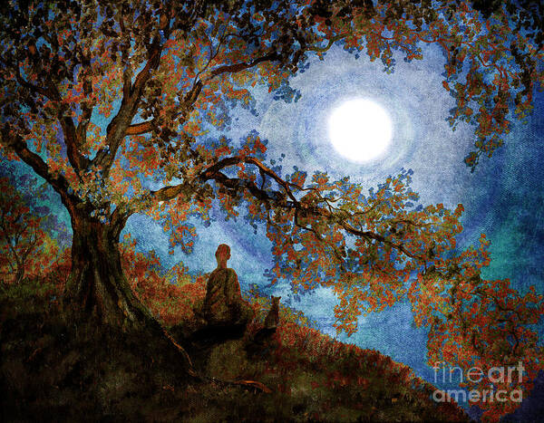 Zen Art Print featuring the digital art Harvest Moon Meditation by Laura Iverson