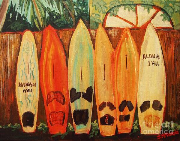 Hawaii Art Print featuring the painting Hawaiian Surfboards by Janet McDonald