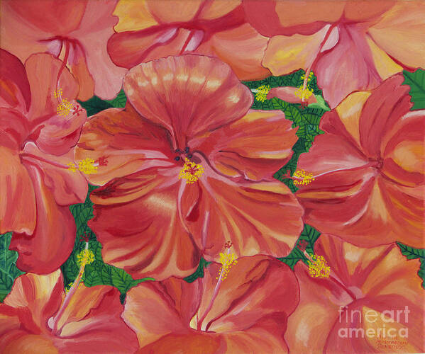 Hibiscus Art Print featuring the painting Hibiscus by Annette M Stevenson