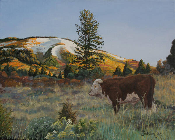 Landscape Art Print featuring the painting High Range Bull by Timithy L Gordon