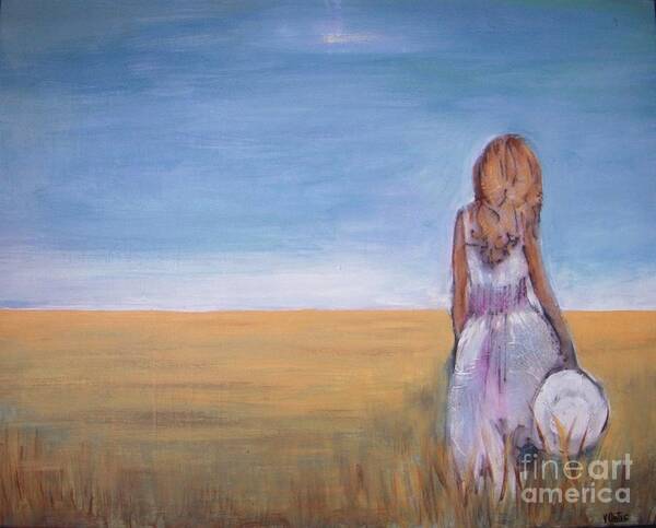 Wheat Field Art Print featuring the painting Girl in Wheat Field by Vesna Antic