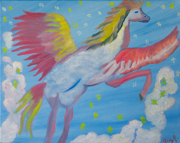 Pegasus Art Print featuring the painting Gloria's Dream Pegasus by Meryl Goudey