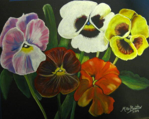 Floral Art Print featuring the pastel I See Your Pansies by Mike Benton