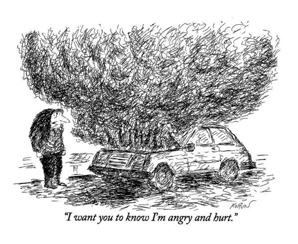 
(woman Says To Her Car As It Is Engulfed In Flames)
Autos Art Print featuring the drawing I Want You To Know I'm Angry And Hurt by Edward Koren
